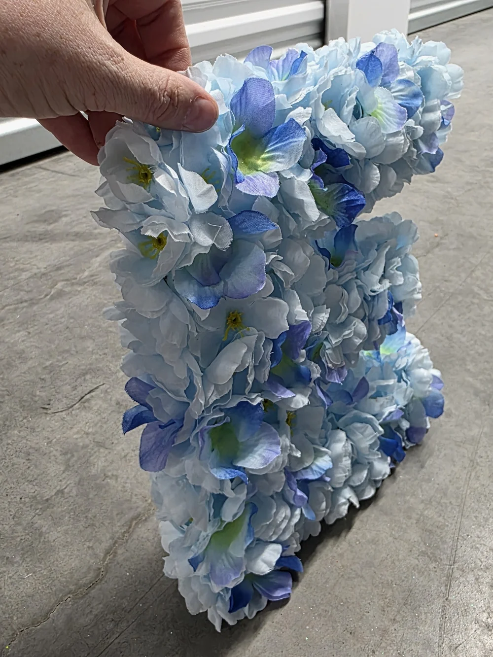 Handmade Floral Letter 'E' Accent Decor - Light Blue Artificial Flowers